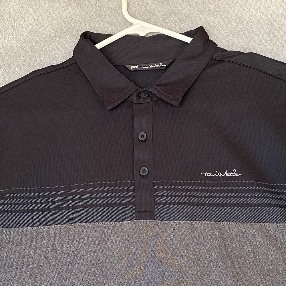 Travis Mathew Golf Polo Shirt Men's Large Black Gray Short Sleeve